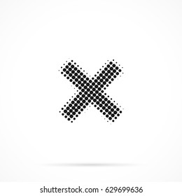 Close icon in halftone. Dotted illustration isolated on a white background.
Vector illustration.