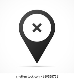 Close icon on map pin. Location pointer isolated on a white background.
Conceptual vector illustration.