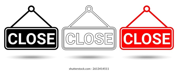 Close icon. Close icon on a white background, isolated. The icon has three uses in applications and websites. Vector illustration. Close icon on a white background.