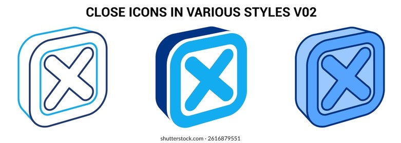 Close icon represented by Simple Close icon Blue, Dualline, Dualtone style.