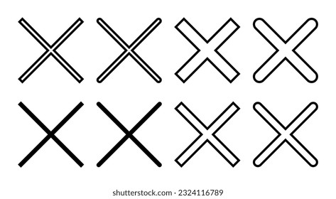 Cerrar la ilustración del conjunto de iconos. Borrar signo y símbolo. signo cruzado
