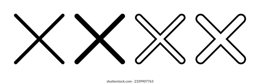 Cerrar la ilustración del conjunto de iconos. Borrar signo y símbolo. signo cruzado