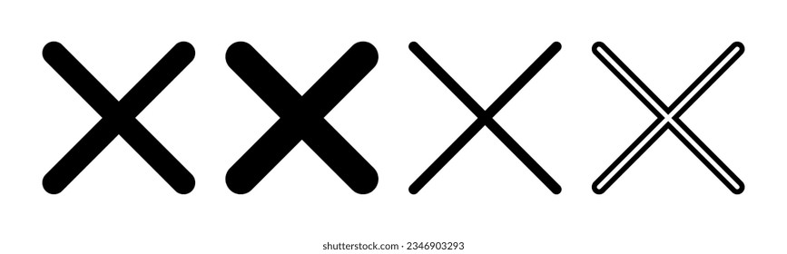 Cerrar la ilustración del conjunto de iconos. Borrar signo y símbolo. signo cruzado
