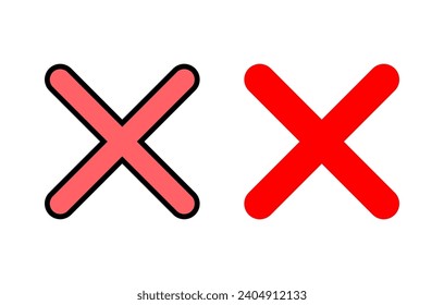 Cerrar la ilustración del conjunto de iconos. Borrar signo y símbolo. signo cruzado
