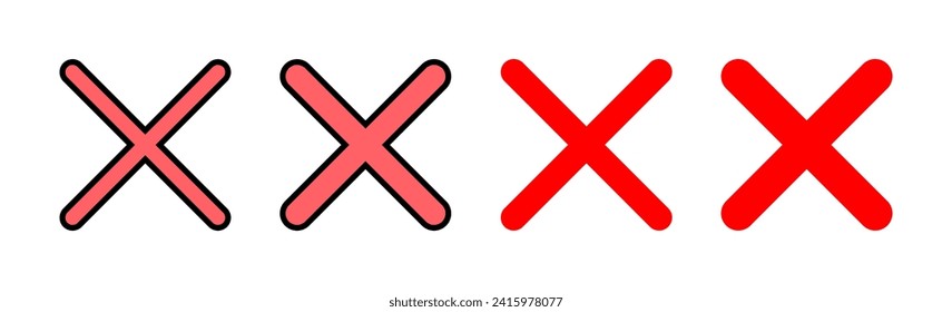 Cerrar la ilustración del conjunto de iconos. Borrar signo y símbolo. signo cruzado