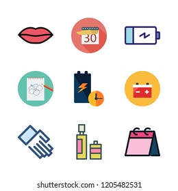 close icon set. vector set about lips, calendar, hand and weekly calendar icons set.