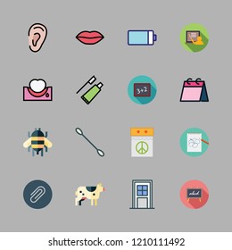 close icon set. vector set about door, battery, ear and calendar icons set.