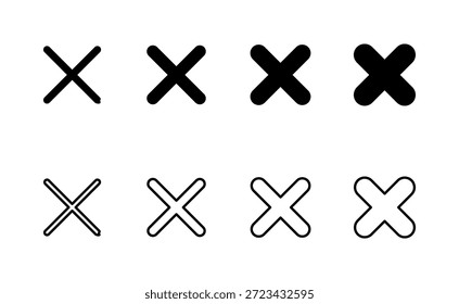 Cerrar el Vector de iconos. Signo y símbolo del Borrar. Signo cruzado