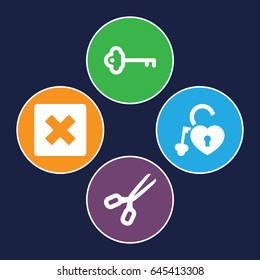 Close icons set. set of 4 close filled icons such as heart lock, key, scissors