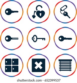 Close icons set. set of 9 close filled icons such as luggage storage, key, heart lock, window shutter