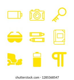 close icons set with crayon, battery and exhaust vector set