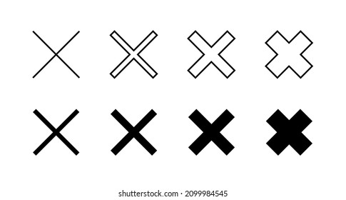 Cerrar conjunto de iconos. Borrar signo y símbolo. signo cruzado