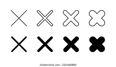 Schließen Sie die Symbole. Zeichen und Symbol löschen. Kreuzzeichen