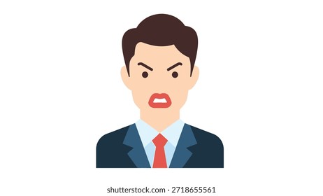 Una ilustración de cerca de un hombre enojado en un traje que muestra una expresión facial furiosa