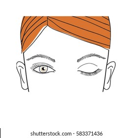 Close up illustration of a beautiful woman face with  open and shut eyes. Vector illustration.