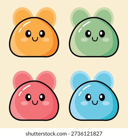 A close up illustration of a charming pink blob like creature with a smiling face and large rounded ears