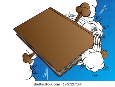 Close up illustration of closed hardcover textbook - comic book style, cartoon vector illustrated.