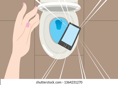 Close Up Illustration Of Hand Dropping Smartphone On Toilet