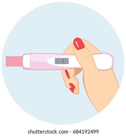 Close up illustration of hand holding negative pregnancy test