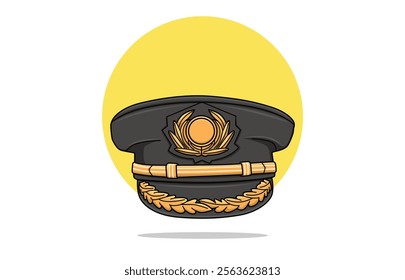 Close up illustration of Pilots hat with elegant minimalist artwork isolated.