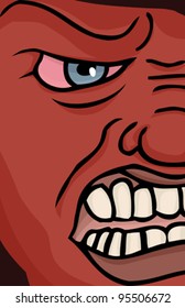Close up illustration of a red enraged face