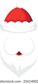 Close up illustration of Santa Claus s face featuring a classic red hat with white trim and a long, flowing white beard, evoking the festive spirit of Christmas