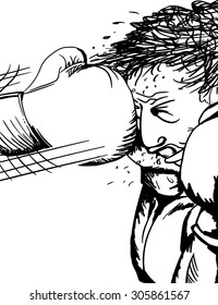 Close up illustration of single boxer hit with glove