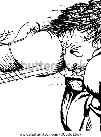 Close up illustration of single boxer hit with glove