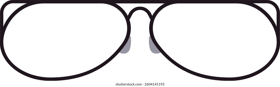 Close up illustration of stylish aviator sunglasses with clear lenses and a sleek black frame, set against a white background, highlighting fashion and personal style