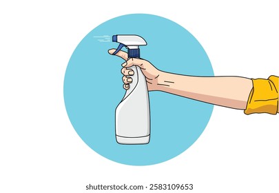 close up illustration of a woman holding a white detergent bottle to kill pests