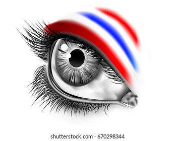 Close up image of human eye with Thailand flag over skin