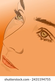 close up image of a human face on an orange background