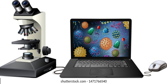Close up isolated object of virus on computer screen illustration