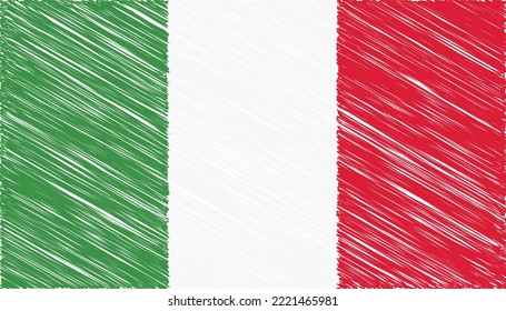 Close up Italy national flag with scribble effect vector illustration