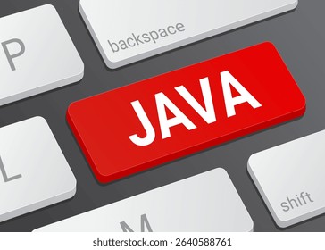 Close Up Java Button on Laptop or Computer Keyboard for Programming, Coding, Software Development and 3D Interface Illustration