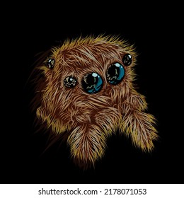 close up jumping spider's eyes illustration vector for t-shirt logo. 