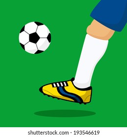 Close up leg of soccer player. Cartoon vector eps10