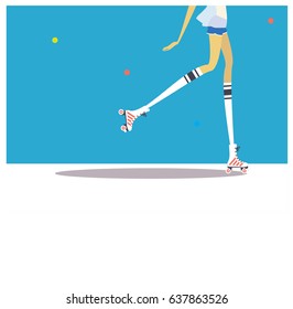 Close up legs of a Girl roller blading. Vector illustration