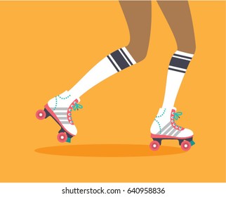 Close up legs of a Girl roller blading. Vector illustration
