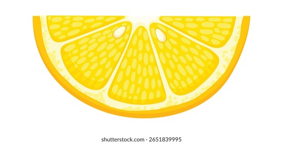 Close up of a lemon slice revealing its vibrant yellow color, textured pulp, and segments, conveying a sense of freshness and citrusy aroma