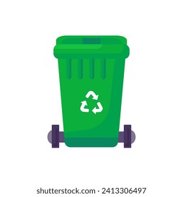 Close Lid transportable container for storing, recycling and sorting used household glass waste. Closed empty and filled trash can with recycle sign. Colored cartoon vector