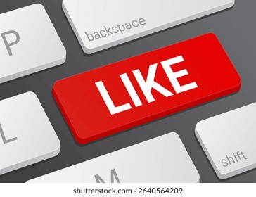 Close Up Like Button on Laptop or Computer Keyboard for Social Media, User Engagement, and 3D Interaction Illustration