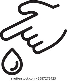 Primer plano icono de arte de línea de un dedo pinchando para una gota de sangre para la prueba de diabetes