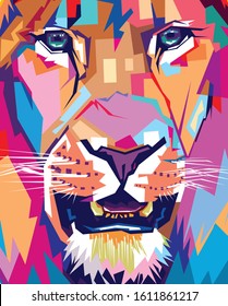 Close up lion face. Animal vector illustration.