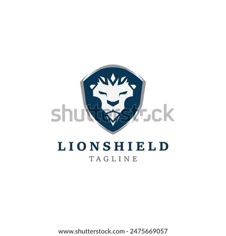 Close up of a lion head with a shield, suitable for heraldic designs, logo concepts, branding projects, or sports team mascots.