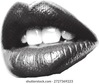 Close up of lips with teeth showing, halftone dot pattern, black and white
