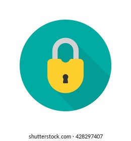 Close lock flat icon. Silhouette lock. Yellow lock isolated on background