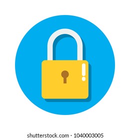Close lock icon on blue button with drop shadow in flat style vector illustration.