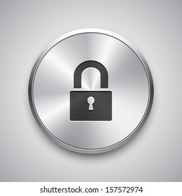 Close lock icon on metal button. Vector background.