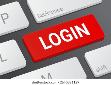 Close Up Login Button on Laptop or Computer Keyboard for User Sign In, Account Access, Authentication, Security, and 3D Technology Interface Illustration	
